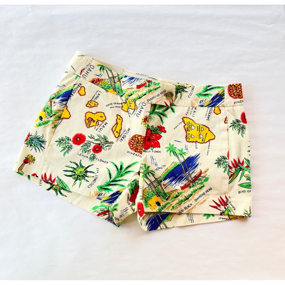 J.Crew Chino City Fit Hawaiian Map Print Shorts Ivory  Size 00 NWT